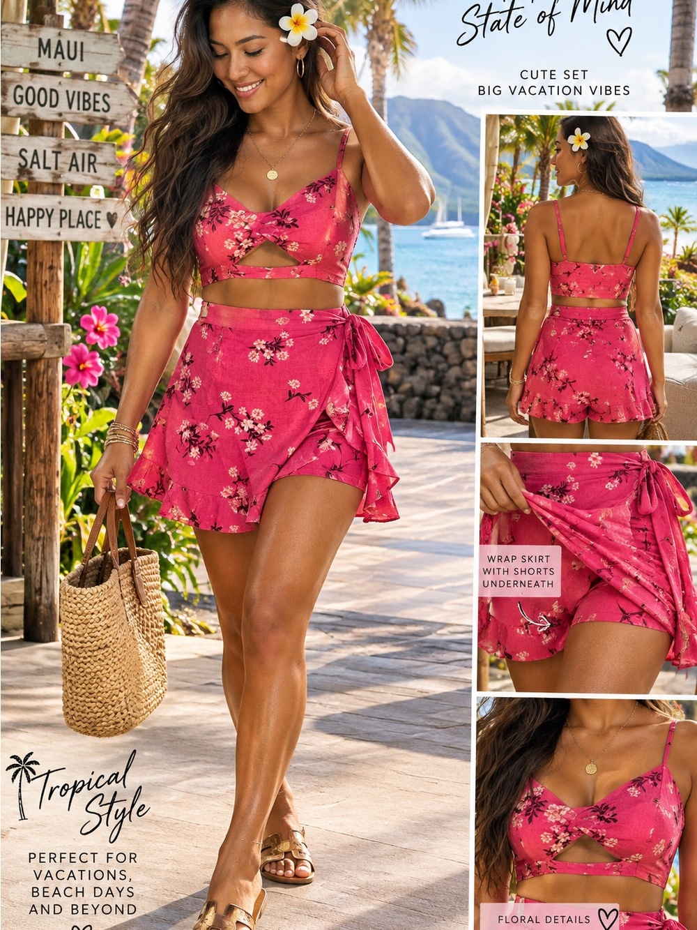 Lulu's Pink Floral Wrap Skort Set